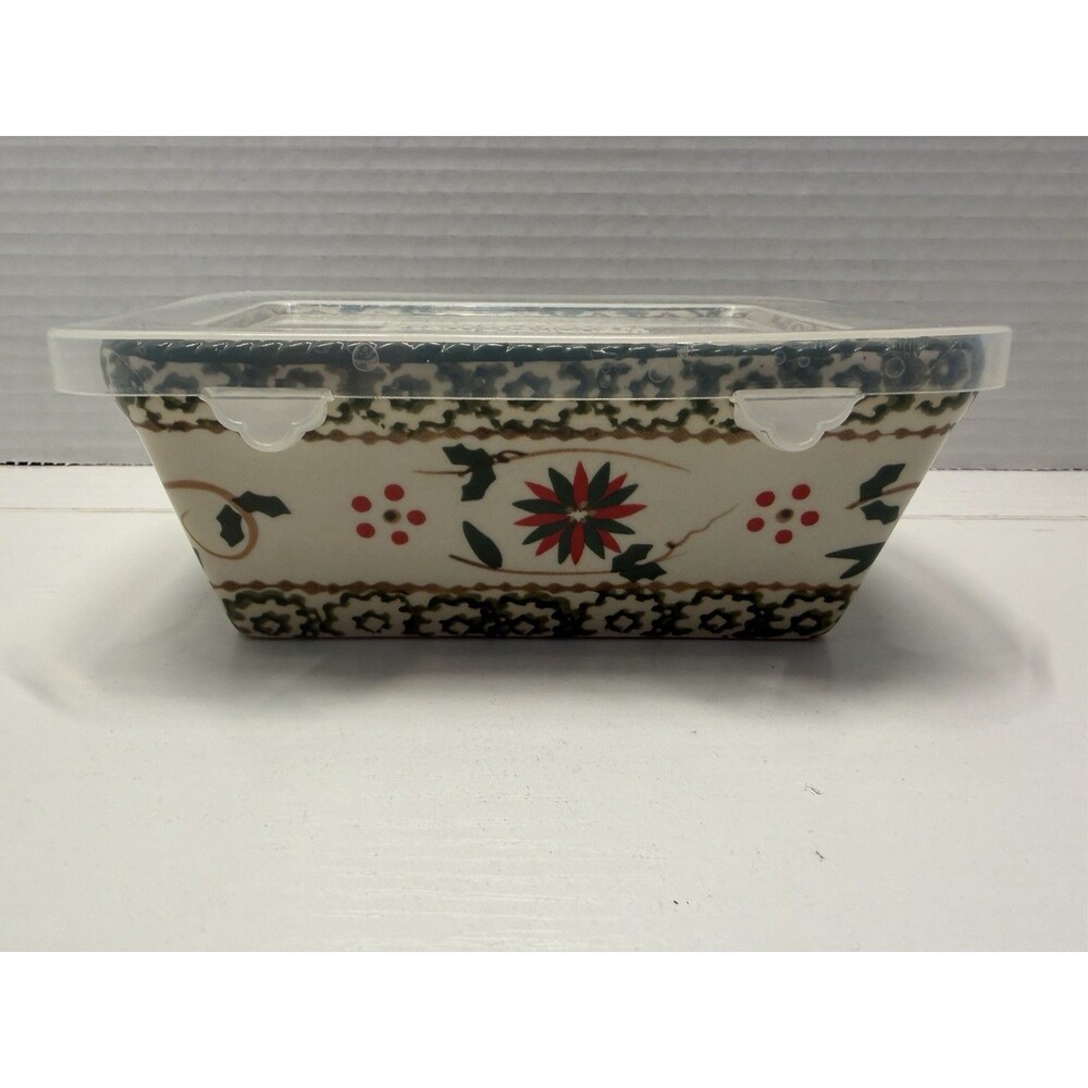 Temp-tations by Tara Holiday Loaf Pan – 12oz Rectangular Stoneware – Plastic Lid
